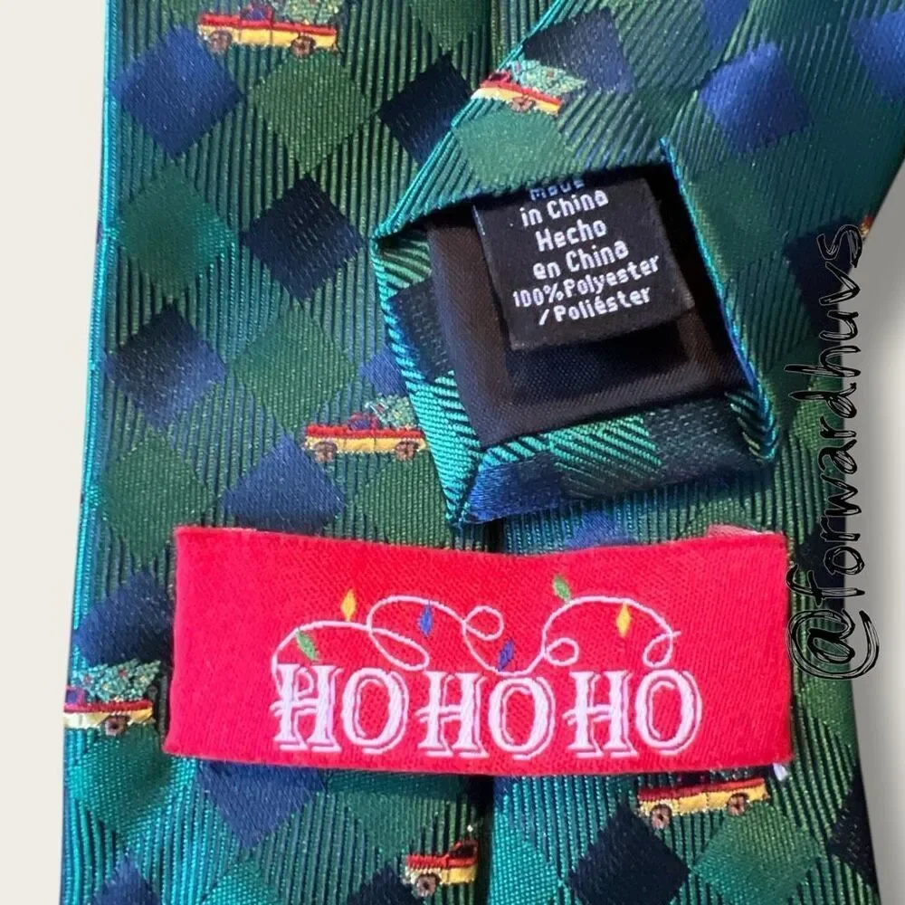 HO HO HO Christmas Necktie – 58” x 3.25” – Pickup Truck & Tree Print
